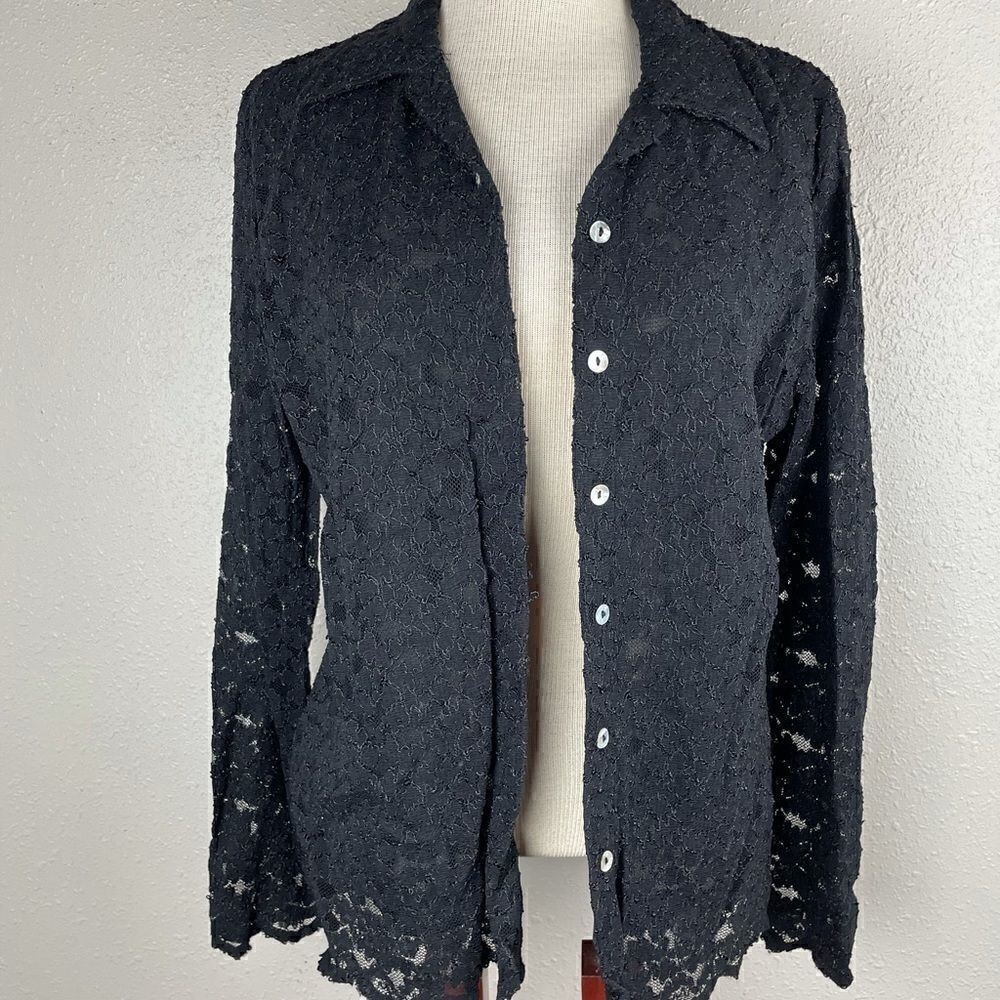 Laura Leigh Ltd Black Lace Button Down Cardigan Size S EUC